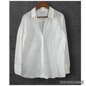 NEW 7TH AVENUE DESIGN STUDIO NEW YORK & CO PEARL & RHINESTONE SNAP SHIRT